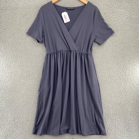 Shop Basic USA Dresses & Skirts - Shop Basic USA Dress Women Medium Gray Blouson Empire Surplice Short Sleeve NWT